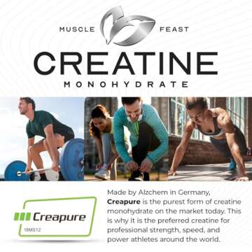 Muscle Feast Creapure Creatine Monohydrate Powder, Vegan Keto Friendly Gluten-Free, Mass Gainer, Mus...