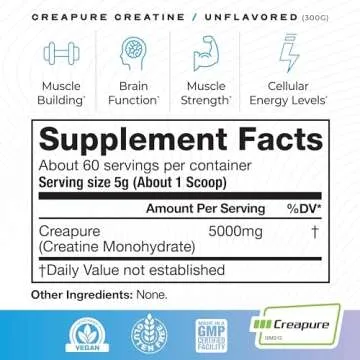 Muscle Feast Creapure Creatine Monohydrate Powder, Vegan Keto Friendly Gluten-Free, Mass Gainer, Muscle Recovery Supplement and Best Creatine for Muscle Growth, Unflavored, 300g