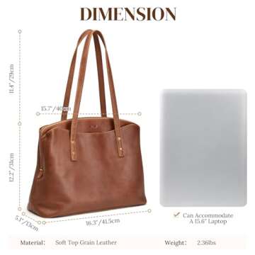 S-ZONE Leather Tote Bag for Women Large Capacity Work Shoulder Handbags Purses