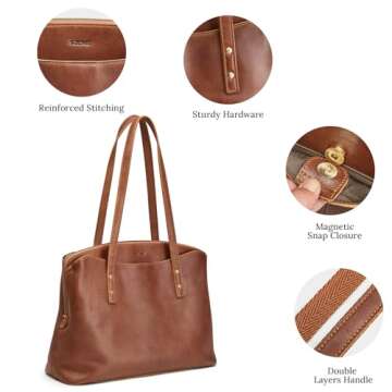 S-ZONE Leather Tote Bag for Women Large Capacity Work Shoulder Handbags Purses