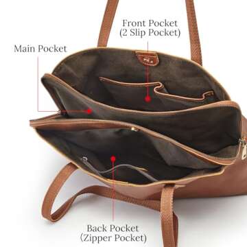 S-ZONE Leather Tote Bag for Women Large Capacity Work Shoulder Handbags Purses