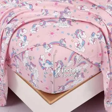 Mooreeke Kids Twin Comforter Sets for Girls 6 Pieces Pink Unicorn Bedding Set for Teens Soft Microfiber Kids Bed in A Bag with Comforter, Sheet Set, Shams and Decorative Toy Pillow All Season
