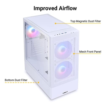 LIAN LI High Airflow Mid-Tower ATX PC Case with RGB Fans, Tempered Glass Side Panel, USB-C Port (LANCOOL 205 MESH C, White)