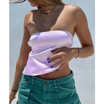 KMBANGI Satin Strapless Crop Top - Trendy Aesthetic