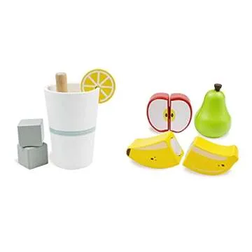 PairPear Smoothie Maker Blender Set - Wooden Toy Mixer Food Play Kitchen 14 pcs Accessories for Kids