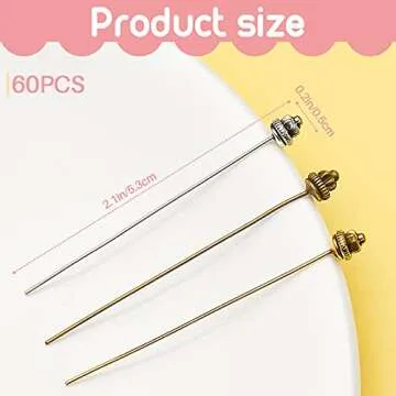 60 Pieces Head Pins for Jewelry Making Flower Beads Ball Pins 2.1 Inch with Clear Box for Jewelry Ma...