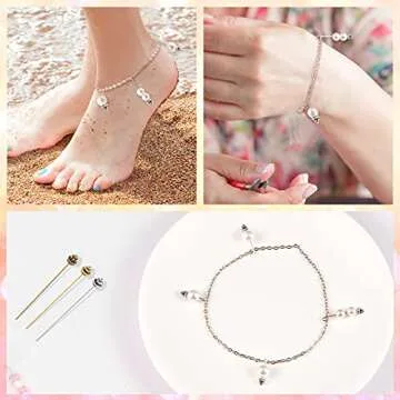 60 Pieces Head Pins for Jewelry Making Flower Beads Ball Pins 2.1 Inch with Clear Box for Jewelry Making Earring Bracelet DIY Accessories, Silver, 3 Colors(Modern Style)