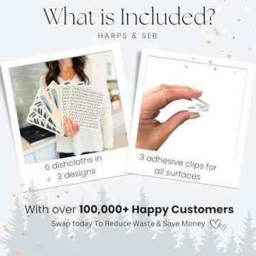 Harps&Seb Swedish Dishcloths for Kitchen Dish Towels - 6 Pack, Reusable Paper Towels with Clips, Super Absorbent Washable Non-Scratch Swedish Dish Towels, No Odor, Biodegradable