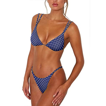ForBeautyShe Women's Polka Dot High Cut Thong Bikini Sets