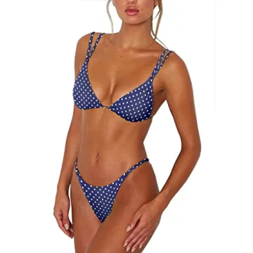 ForBeautyShe Women's Polka Dot High Cut Thong Bikini Sets