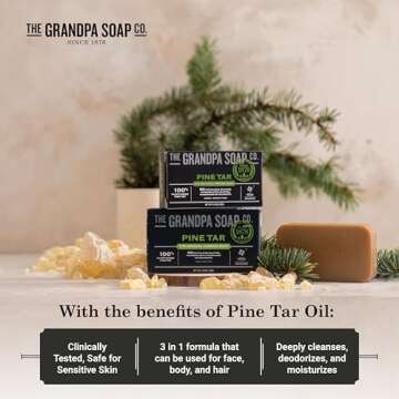 Pine Tar Bar Soap for Men - 3 in 1 Cleanser & Deodorizer