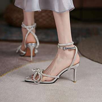 Arqa Rhinestone Bow Heels for Elegant Women in Style