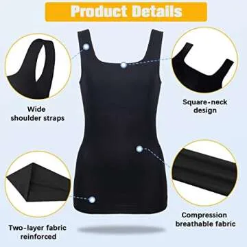 VVX Womens Shapewear Square Neck Tank Tops - Body Shaper for Women Tummy Control Seamless Compression Tank Tops （1pk Black L）