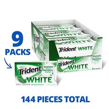 Trident White Spearmint Sugar Free Gum - Refreshing 9 Pack (144 Pieces)