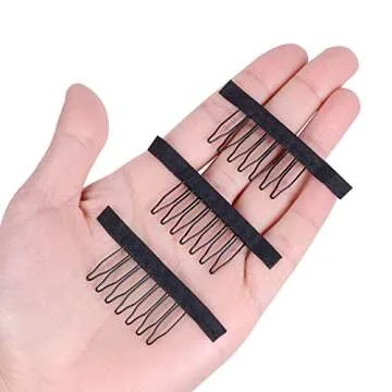 24 Pieces Steel Cloth Wig Combs and Clips Set - 7-Teeth Hair Accessories Tools for Making Wigs and Hairpieces (Black)