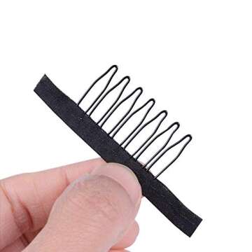 24 Pieces Steel Cloth Wig Combs and Clips Set - 7-Teeth Hair Accessories Tools for Making Wigs and Hairpieces (Black)