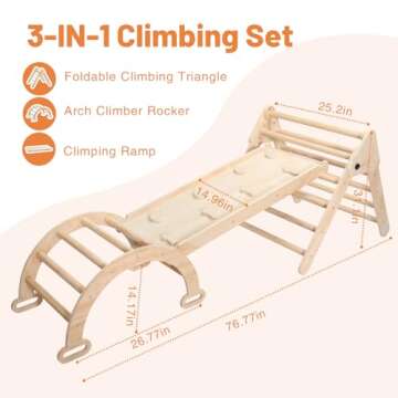 JungleDove 5 in 1 Wooden Climbing Toys for Toddlers - Foldable Climbing Triangle,Arch Climber, Climp...