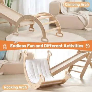 JungleDove 5 in 1 Wooden Climbing Toys for Toddlers - Foldable Climbing Triangle,Arch Climber, Climp Ramp - Montessori Toys for Babies Kids Climbing Toys Indoor & Outdoor - Girls & Boys Gift (Natural)