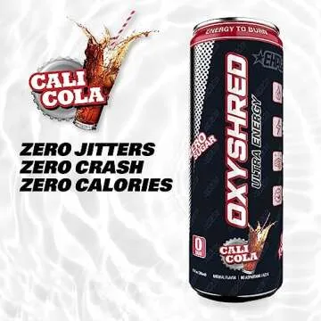 EHP Labs OxyShred Healthy Energy Drink - Zero Sugar Energy Drinks with Amino Acids, Green Tea Extract, Vitamin C & L Carnitine - Zero Carbs, Zero Calories, Clean Caffeine, Cali Cola (12-Pack)
