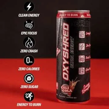 EHP Labs OxyShred Healthy Energy Drink - Zero Sugar Energy Drinks with Amino Acids, Green Tea Extract, Vitamin C & L Carnitine - Zero Carbs, Zero Calories, Clean Caffeine, Cali Cola (12-Pack)