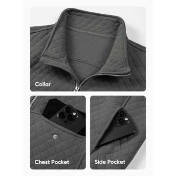 JMIERR Mens Quilted Sweatshirt Casual Long Sleeve Outdoor Mock Collar 1/4 Zip Pullovers Sweatshirts Fall Sweaters Jackets with Pockets, 3XL, Dark Grey