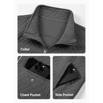 JMIERR Mens Quilted Sweatshirt Casual Long Sleeve Outdoor Mock Collar 1/4 Zip Pullovers Sweatshirts Fall Sweaters Jackets with Pockets, 3XL, Dark Grey