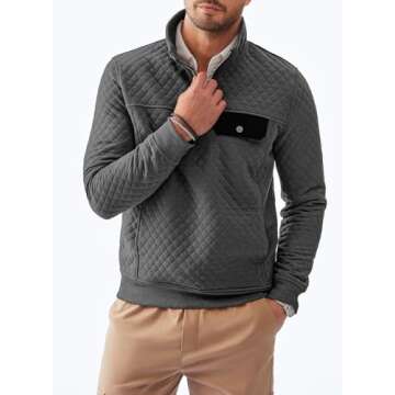JMIERR Mens Quilted Sweatshirt Casual Long Sleeve Outdoor Mock Collar 1/4 Zip Pullovers Sweatshirts Fall Sweaters Jackets with Pockets, 3XL, Dark Grey