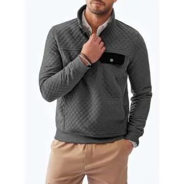 JMIERR Mens Quilted Sweatshirt Casual Long Sleeve Outdoor Mock Collar 1/4 Zip Pullovers Sweatshirts Fall Sweaters Jackets with Pockets, 3XL, Dark Grey