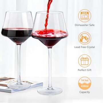 Swanfort Red Wine Glasses Set of 4, Long Stem Crystal Wine Glasses, Burgundy Wine Glass with Gift Bo...