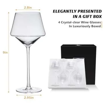 Swanfort Red Wine Glasses Set of 4, Long Stem Crystal Wine Glasses, Burgundy Wine Glass with Gift Box, 14.5 oz Large Wine Glasses With Stem for Wedding Anniversary Birthday Gifts