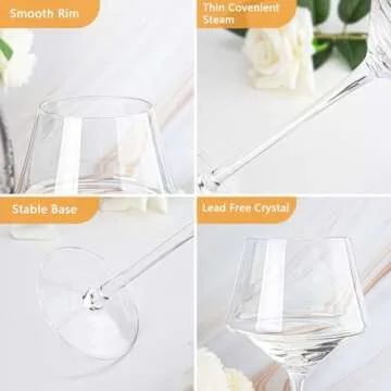 Swanfort Red Wine Glasses Set of 4, Long Stem Crystal Wine Glasses, Burgundy Wine Glass with Gift Box, 14.5 oz Large Wine Glasses With Stem for Wedding Anniversary Birthday Gifts