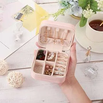 Canlierr Pink Mini Travel Jewelry Organizer for Women