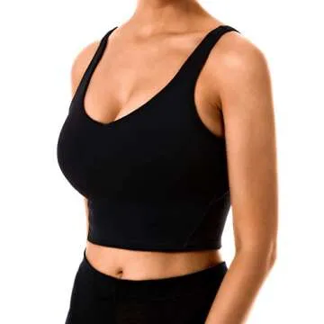 Abrithy Women’s Sports Bra Longline Padded Crop Tank Top for Workout Fitness Yoga Running Black , Medium