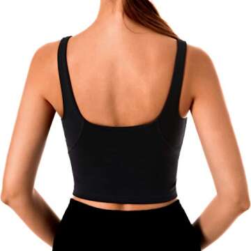 Abrithy Women’s Sports Bra Longline Padded Crop Tank Top for Workout Fitness Yoga Running Black , Medium