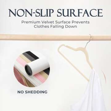 HOUSE DAY Beige Velvet Hangers 60 Pack, Non Slip Clothes Felt Hanger Heavy Duty for Coat, Premium Sl...