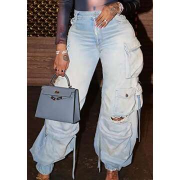 Cargo Jeans for Women High Waist Multi-Pockets Wide Leg Casual Trendy Baggy Cargo Pants