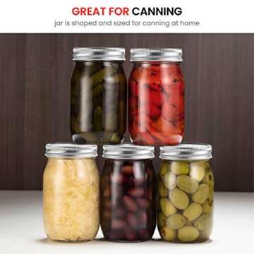 Paksh Novelty Glass Regular Mouth Mason Jars, 16 Oz (6 Pack) Jars with Silver Metal Airtight 1 Piece Lids for Meal Prep, Dry Food Storage, Canning, Drinking, Overnight Oats, Jelly, Salads, Yogurt