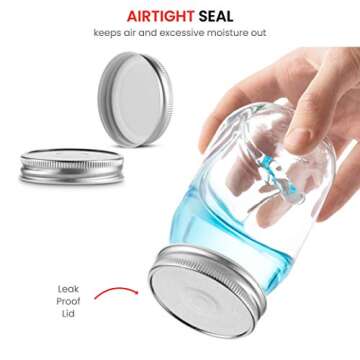 Paksh Novelty Glass Regular Mouth Mason Jars, 16 Oz (6 Pack) Jars with Silver Metal Airtight 1 Piece Lids for Meal Prep, Dry Food Storage, Canning, Drinking, Overnight Oats, Jelly, Salads, Yogurt
