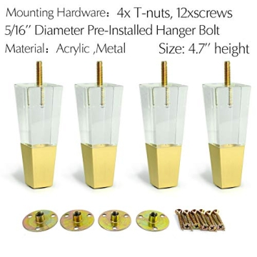 JEREVER Acrylic Furniture Legs Modern Clear Decor DIY