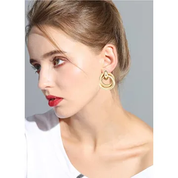 Stylish Round Double Circle Stud Earrings for Women