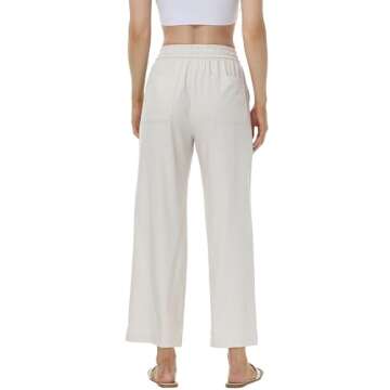MCEDAR Linen Blend Pants for Women High Waisted Wide Leg Striped Drawstring Beach Pants with Pockets Light Flax-BM