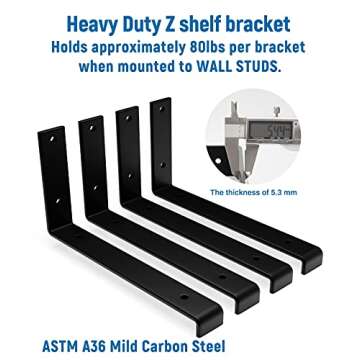 LEOPO Heavy Duty 12 Inch Shelf Bracket for Floating Shelves