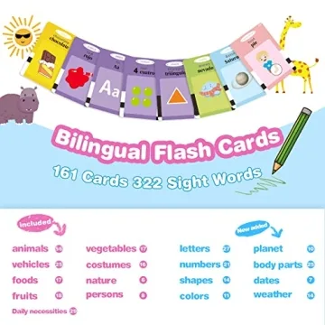 TimingSXD Bilingual Flash Cards for Kids - Learn English & Spanish