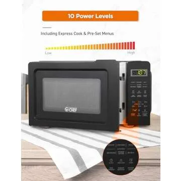 COMMERCIAL CHEF 0.7 Cubic Foot Microwave with 10 Power Levels, Small Microwave with Pull Handle, 700W Countertop Microwave Up to 99 Minute Timer and Digital Display, Black