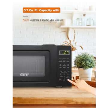 COMMERCIAL CHEF 0.7 Cubic Foot Microwave with 10 Power Levels, Small Microwave with Pull Handle, 700W Countertop Microwave Up to 99 Minute Timer and Digital Display, Black