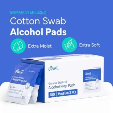 OWELL Alcohol Wipes, Individually Wrapped Alcohol Wipe, Medical & Professional Sterile Alcohol Prep Pads, Medium 2-Ply Medical Alcohol Pad for Cleaning Skin, First Aid Kit Alcohol Swabs (100 Count)