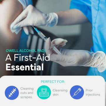 OWELL Alcohol Wipes, Individually Wrapped Alcohol Wipe, Medical & Professional Sterile Alcohol Prep Pads, Medium 2-Ply Medical Alcohol Pad for Cleaning Skin, First Aid Kit Alcohol Swabs (100 Count)