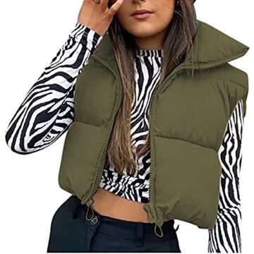 Hixiaohe Women's Winter Crop Vest Puffer Lightweight Stand Collar Padded Vest Zip Up Sleeveless Jack...