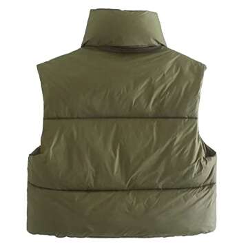 Hixiaohe Women's Winter Crop Vest Puffer Lightweight Stand Collar Padded Vest Zip Up Sleeveless Jacket(Army Green,M)