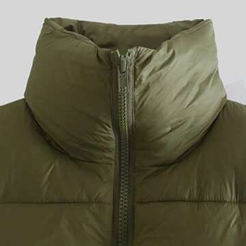 Hixiaohe Women's Winter Crop Vest Puffer Lightweight Stand Collar Padded Vest Zip Up Sleeveless Jacket(Army Green,M)